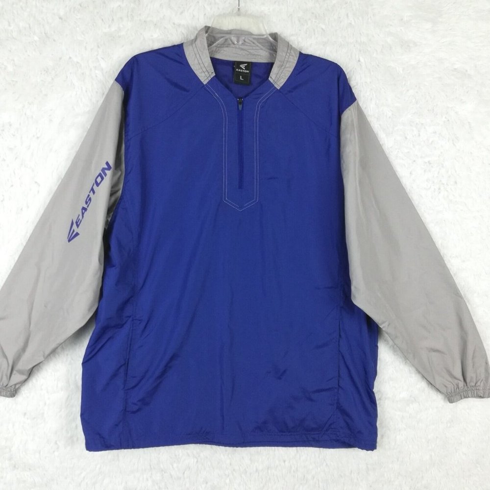 Easton Men's Windbreaker Jacket Baseball Blue Gray 1/2 Zip Lightweight Unlined L